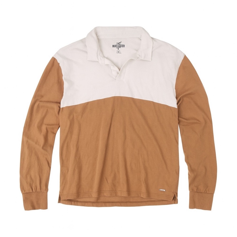 Hollister Tan and White Long Sleeve Tee